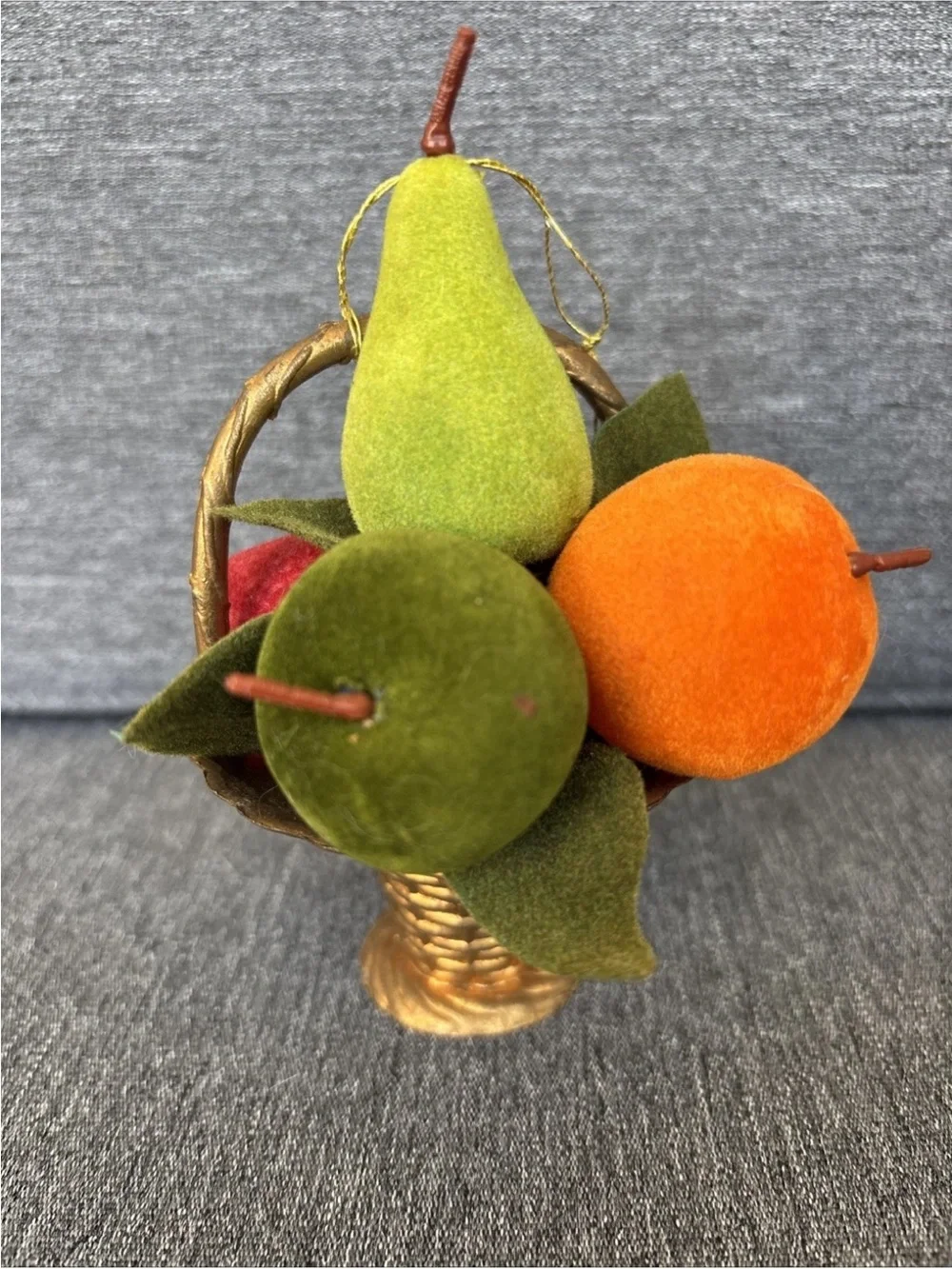 Vintage Flocked Plastic Christmas Fruit Basket Ornament Multicolor MCM - Cute!